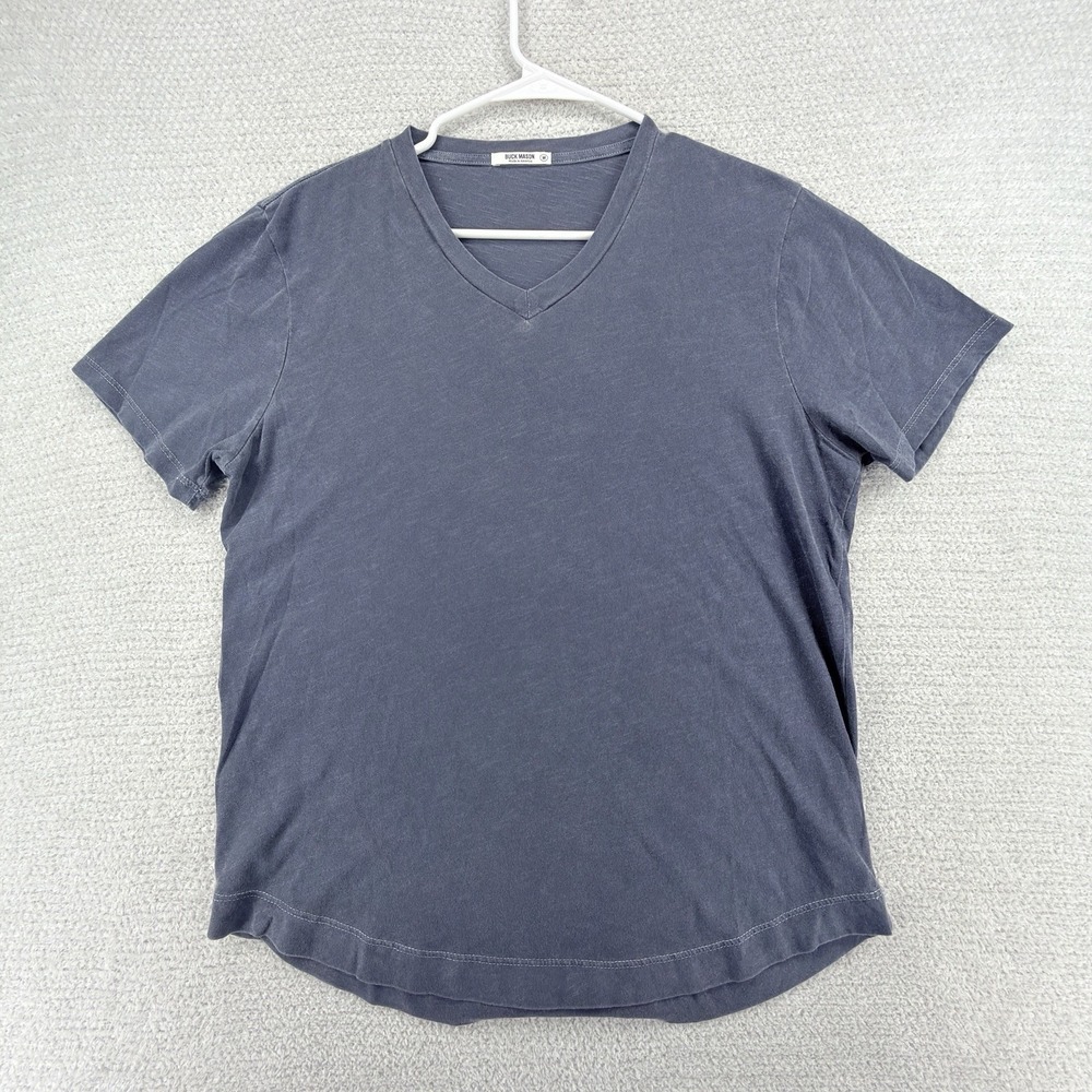 Buck Mason Slub Curved Hem V Neck T Shirt Mens M Gray Made USA 100% Cotton